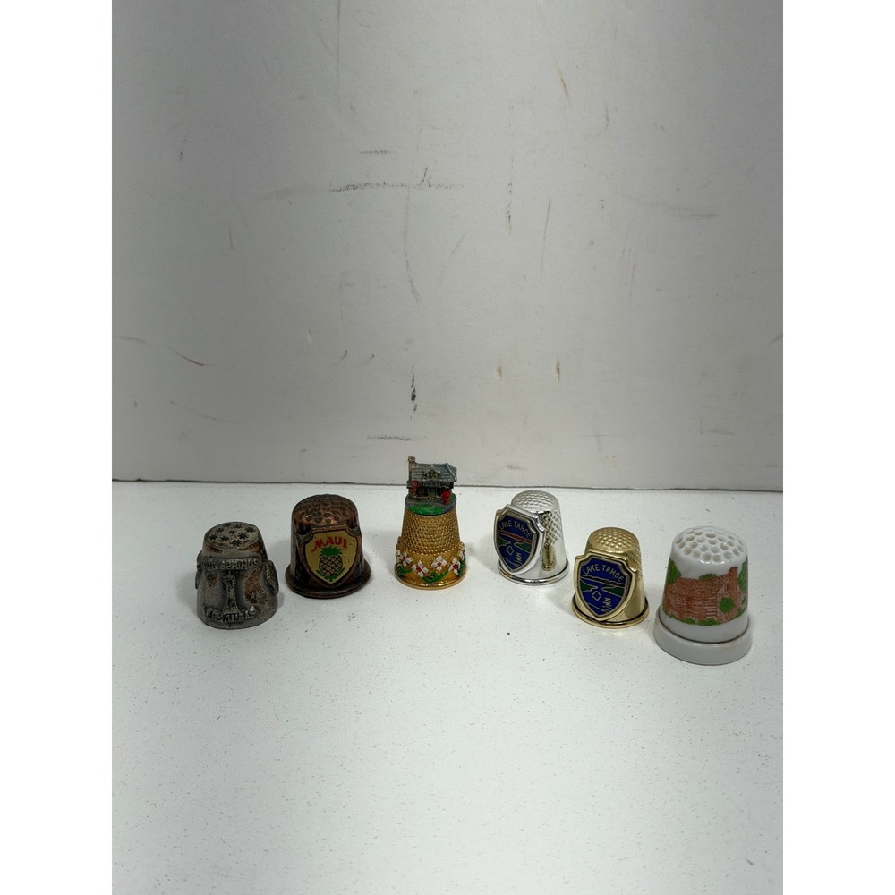 Vintage Souvenir Thimble Lot of‎ 6 Lake Tahoe Maui Hot Springs Cottage Porcelain